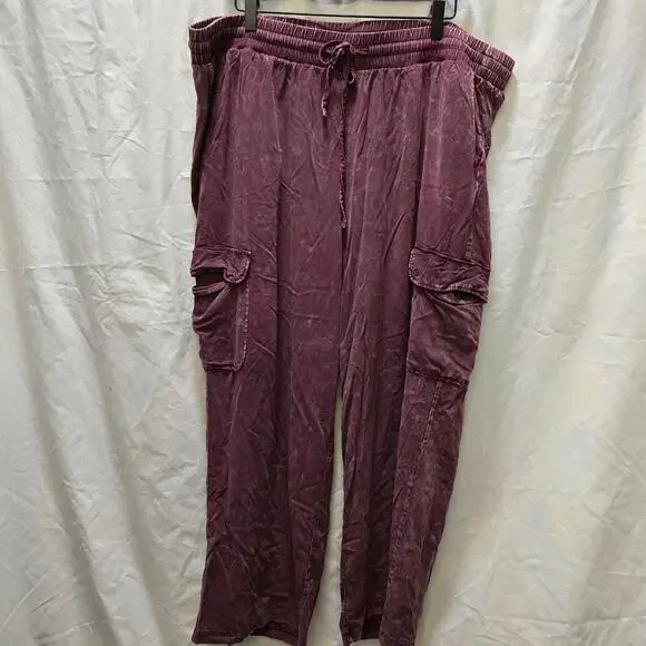 Torrid maroon acid wash cargo lounge pants elastic waistband drawstring size 2S - Picture 1 of 12